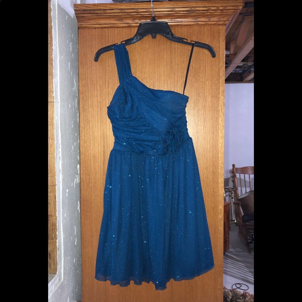 A. Byer Blue one shoulder homecoming dress